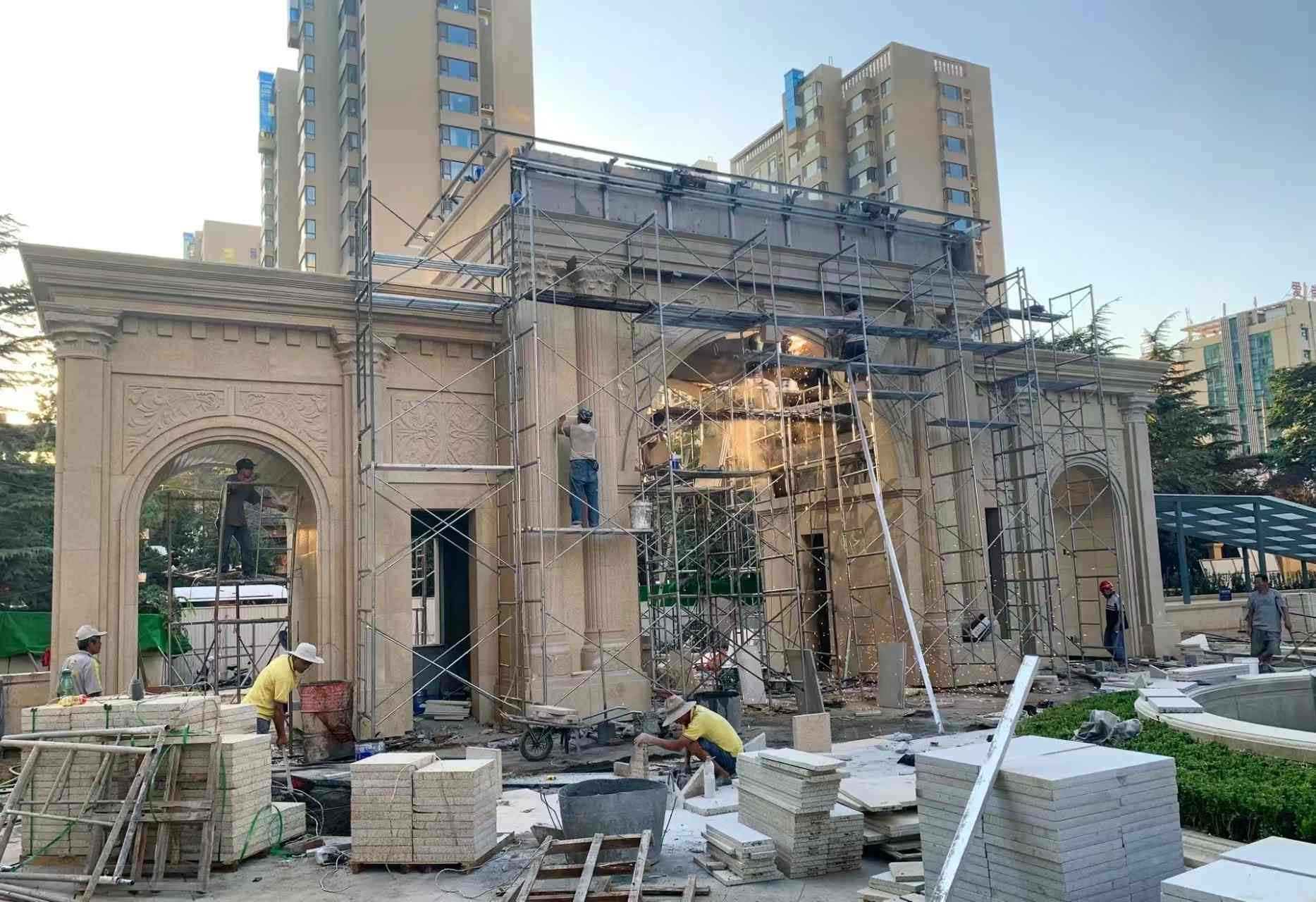 庆阳 黄金麻荔枝面花岗岩小区门楼外墙干挂