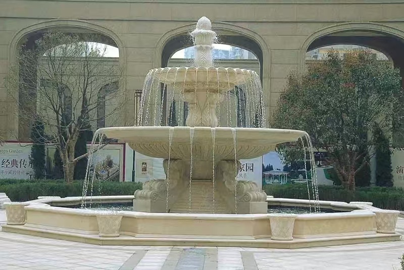 庆阳 黄金麻花岗岩异型加工——户外庭院石雕流水喷泉