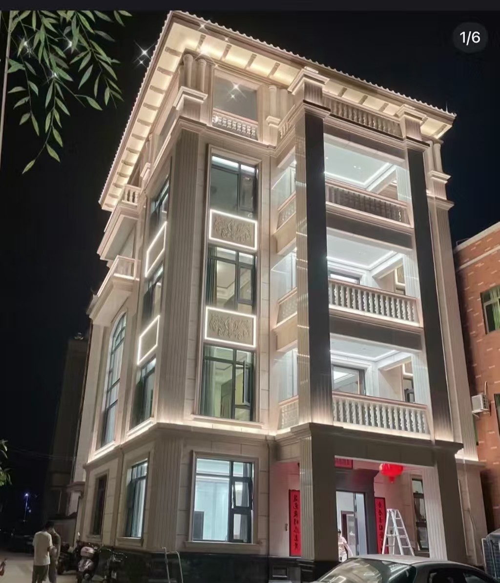 庆阳 芝麻白花岗岩别墅外墙夜间效果