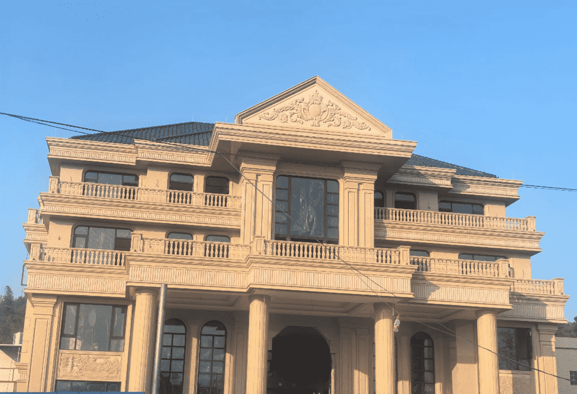 庆阳黄金麻别墅外墙干挂石材效果示例