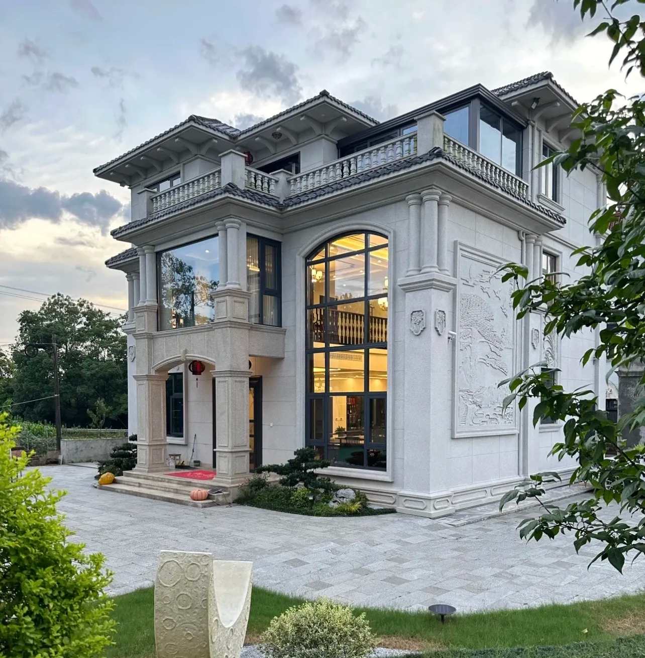 庆阳 白麻花岗岩私人别墅干挂石材豪华定制